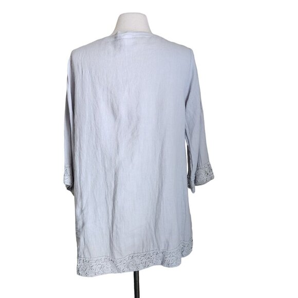 Match Point Top Womens S Linen‎ Tunic  Laggenlook Minimalist Lace Trim Boxy Gray - Picture 7 of 14